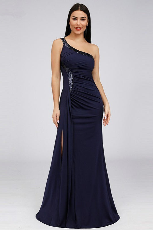 Gorgeous One Shoulder Mermaid Prom Dress with Sequins and Slit-BallBride