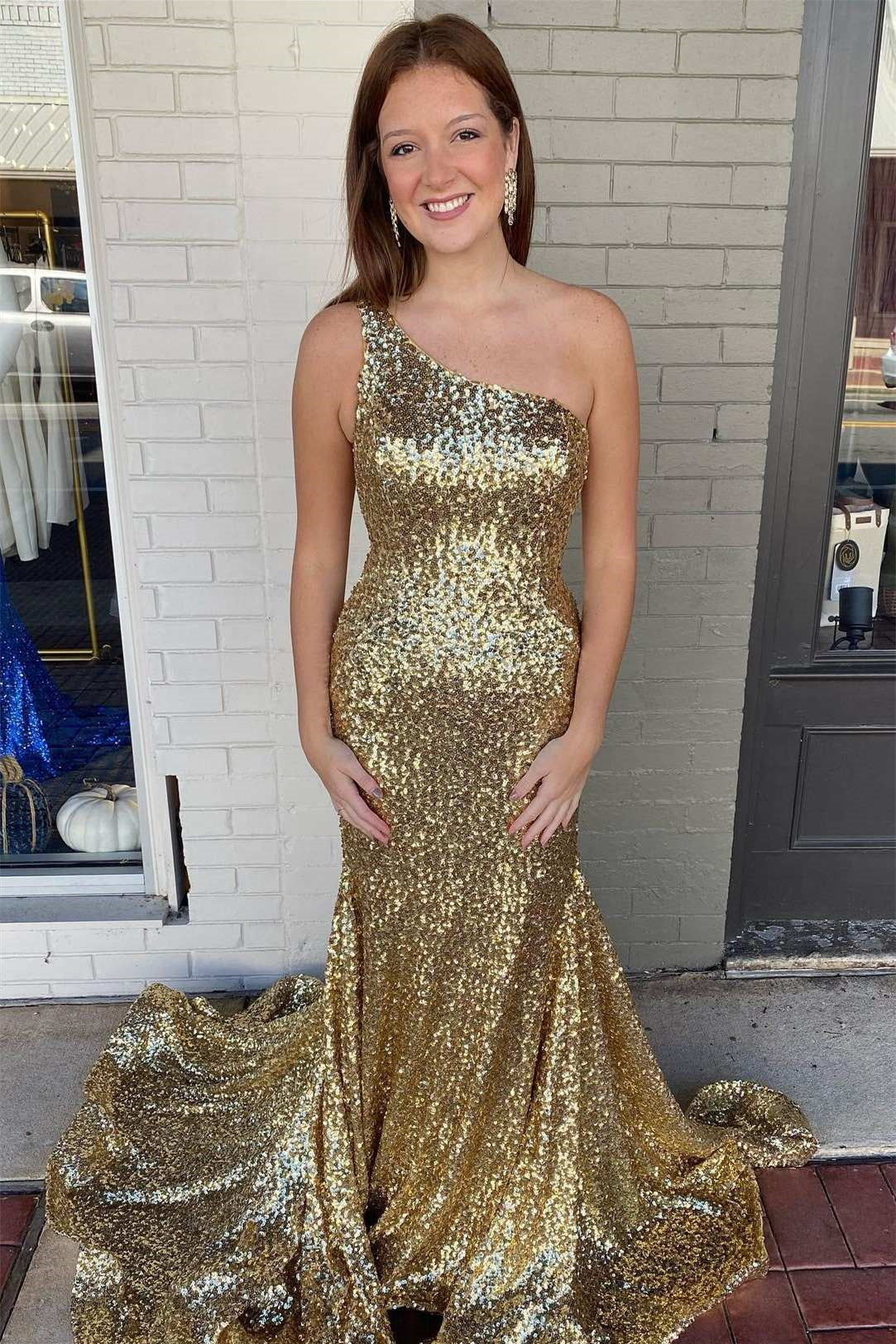 Gorgeous One Shoulder Mermaid Prom Dress with Sequins-BallBride