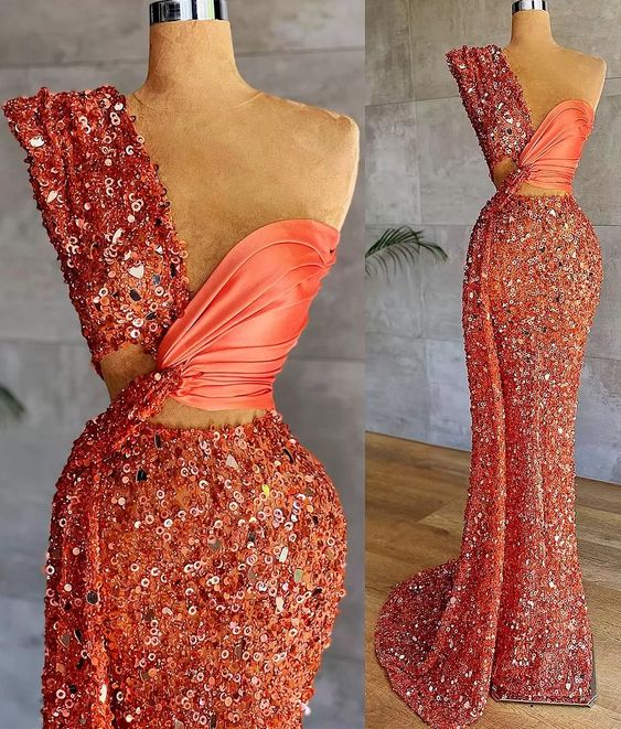 Gorgeous One Shoulder Mermaid Prom Dress with Sequins on Sale-BallBride