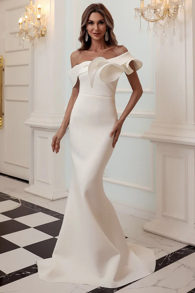 Gorgeous One Shoulder Ruffles Mermaid Evening Prom Dress-BallBride