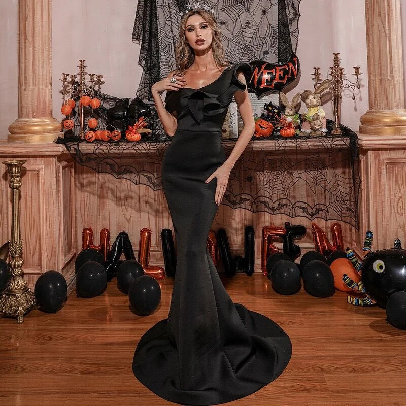 Gorgeous One Shoulder Ruffles Mermaid Evening Prom Dress-BallBride
