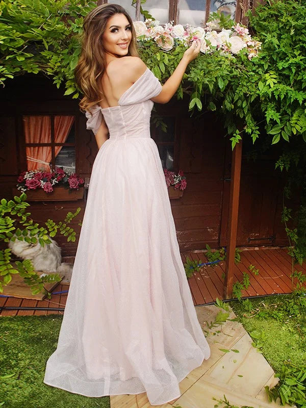 Gorgeous Pale Pink Off-the-Shoulder Princess Evening Dress Long-BallBride