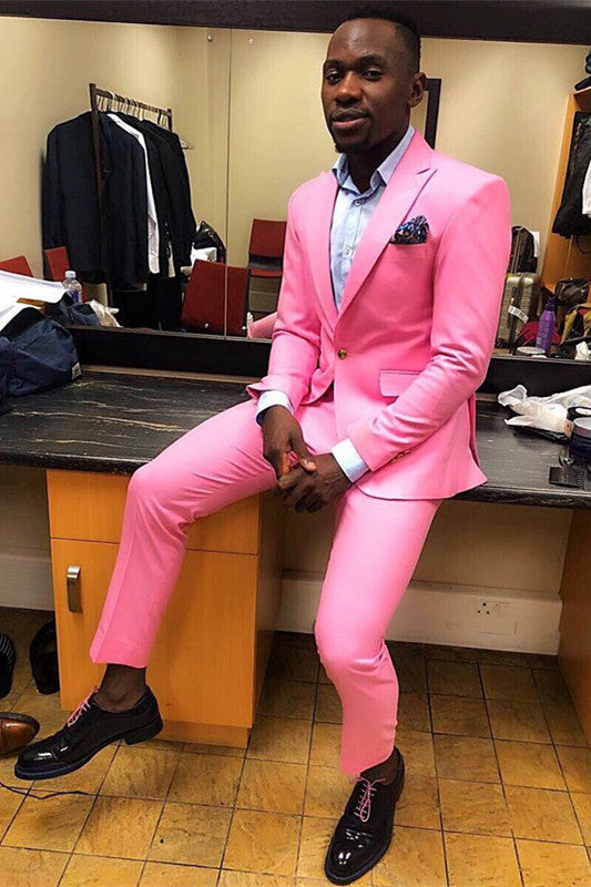 Gorgeous Pink Peaked Lapel Ring Bearer Suits with One Button-BallBride