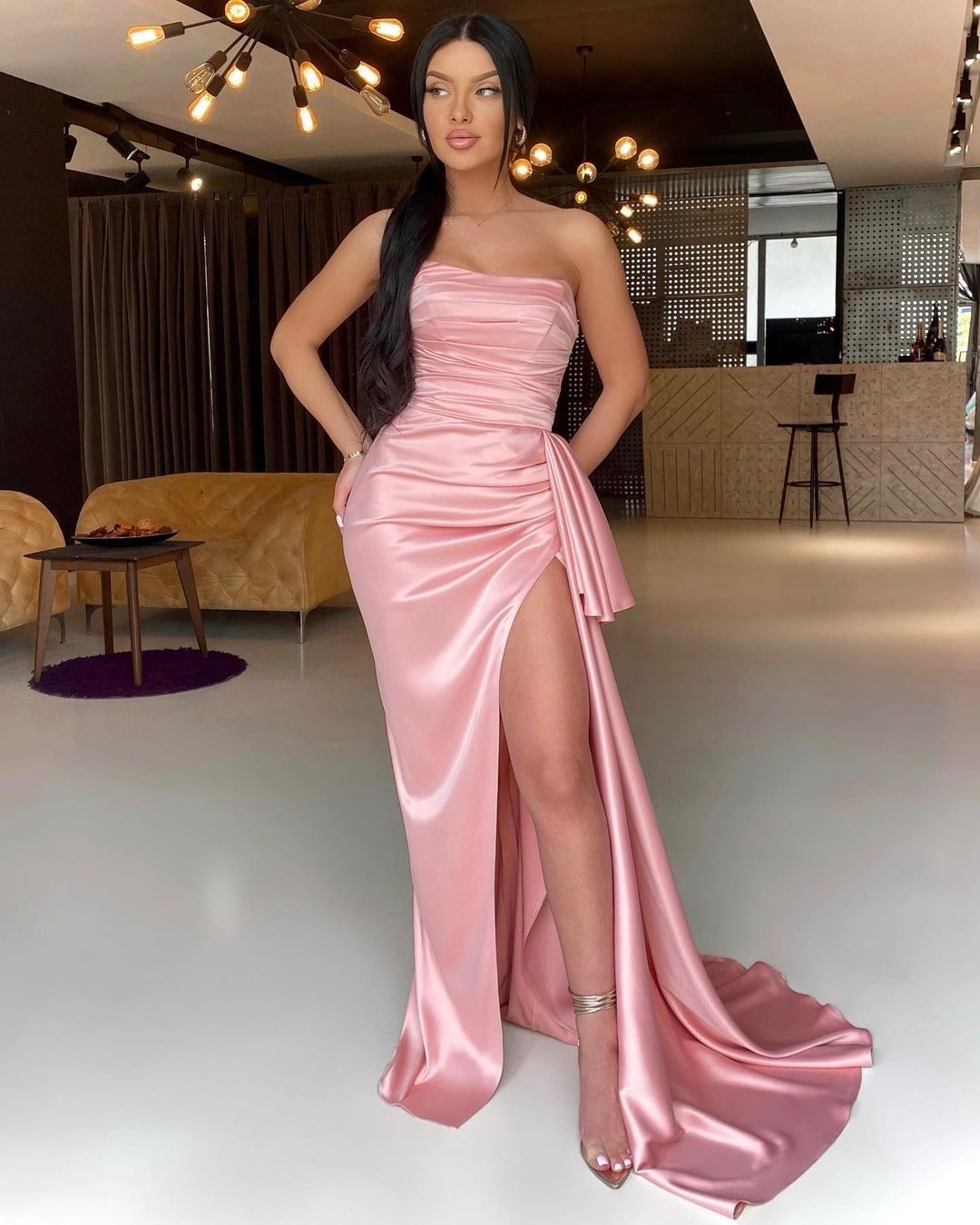 Gorgeous Pink Strapless Long Mermaid Prom Dress with Split-BallBride