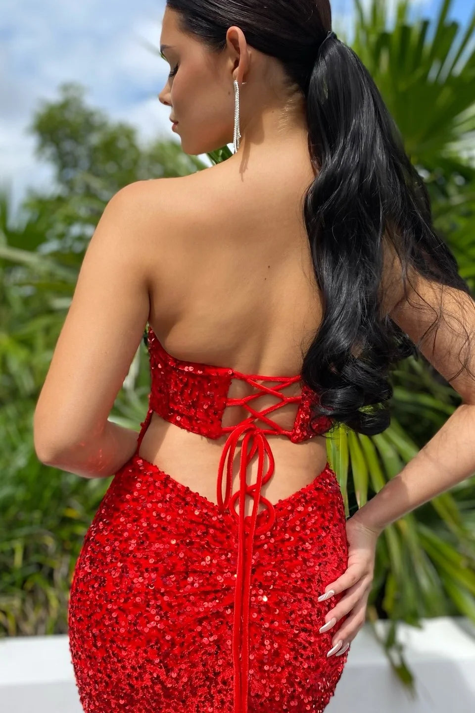 Gorgeous Red Sweetheart Sequins Evening Dress Mermaid Sleeveless-BallBride