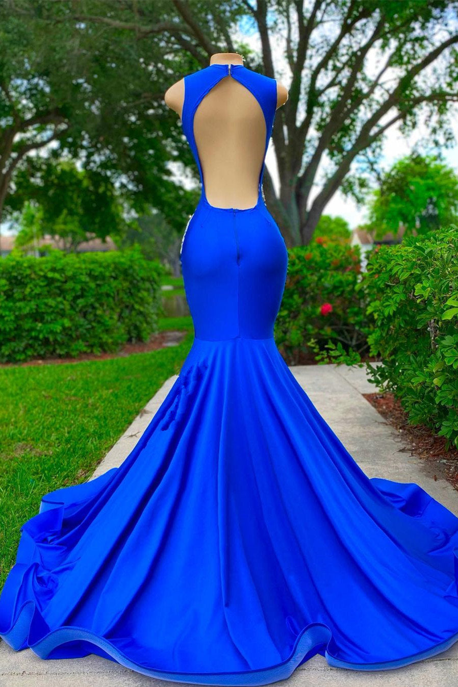 Gorgeous Royal Blue Mermaid Prom Dress with Appliques and Beads-BallBride
