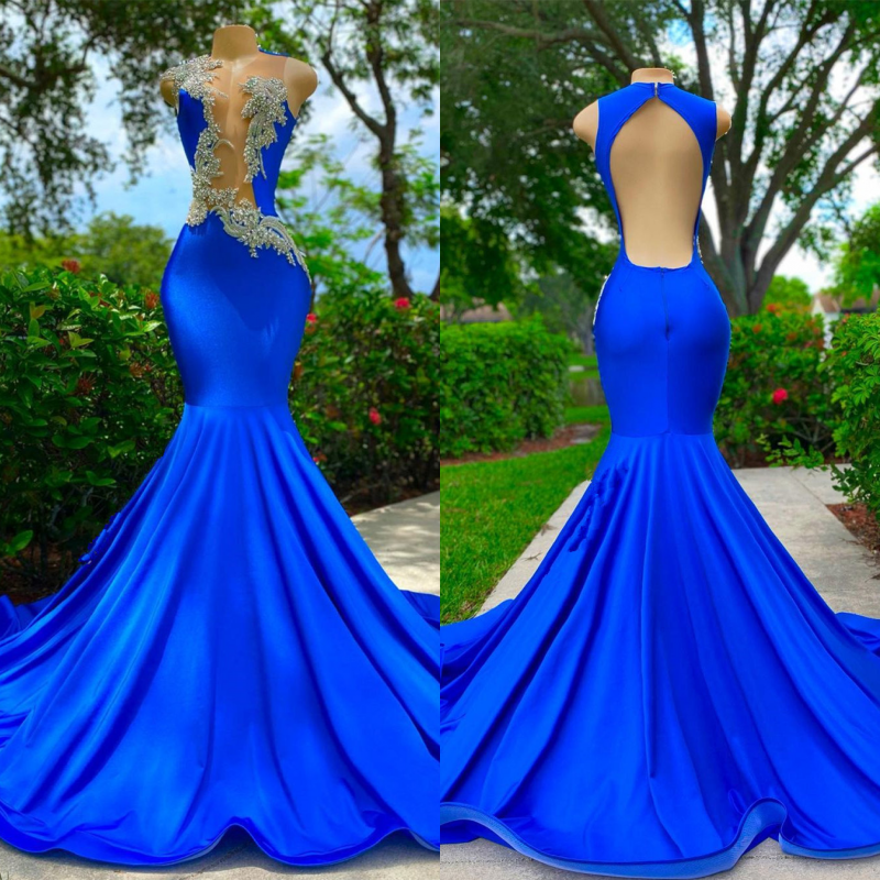 Gorgeous Royal Blue Mermaid Prom Dress with Appliques and Beads-BallBride