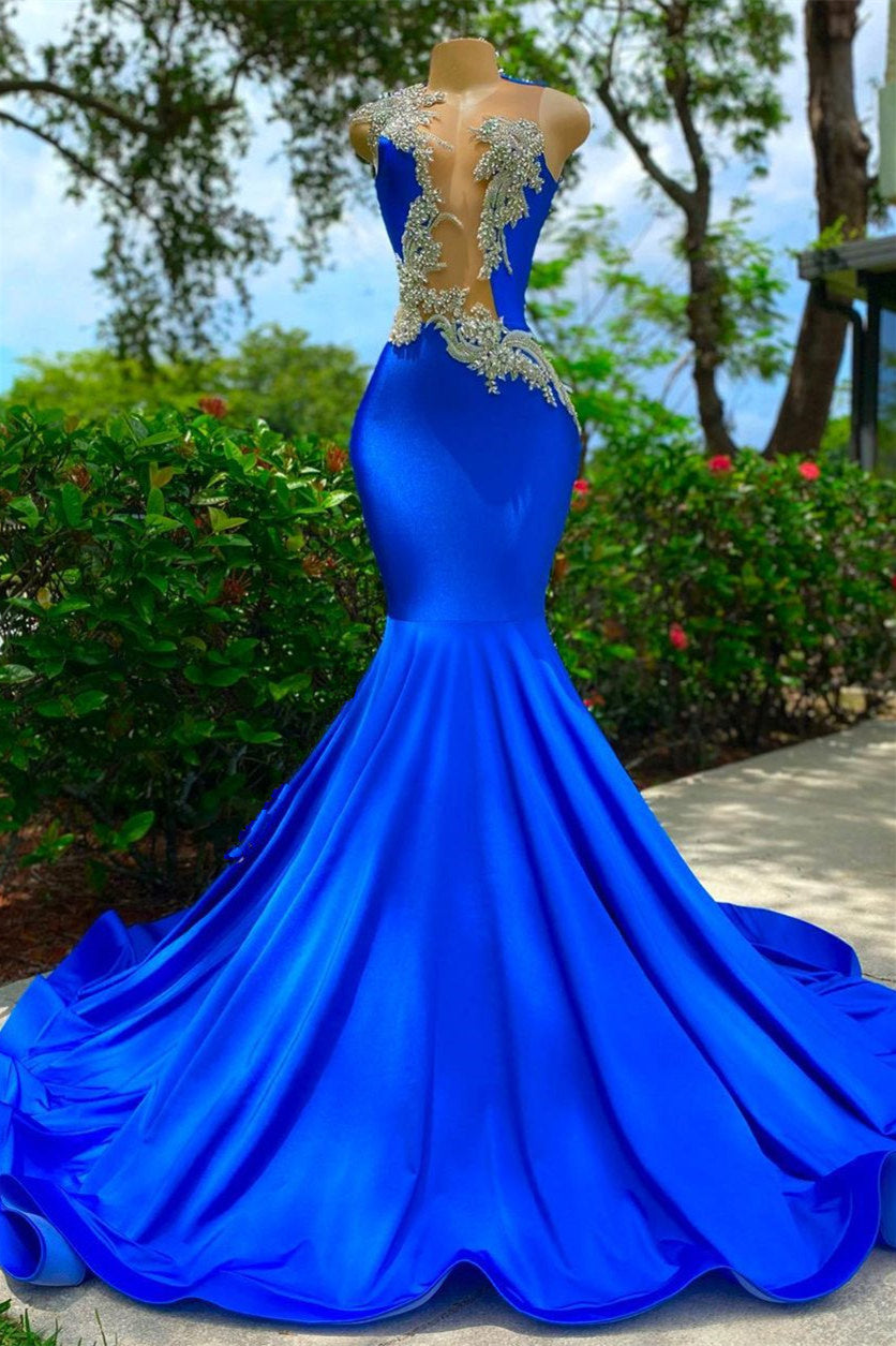 Gorgeous Royal Blue Mermaid Prom Dress with Appliques and Beads-BallBride