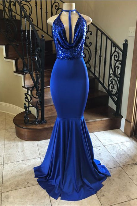 Gorgeous Royal Blue Sequins Mermaid Prom Dress Sleeveless-BallBride