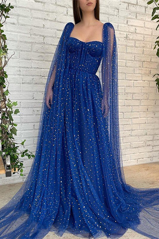 Gorgeous Royal Blue Tulle Long Prom Dress With Beads Online-BallBride