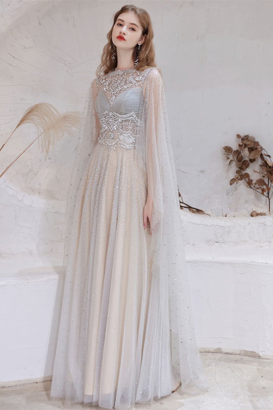 Gorgeous Ruffles Beadings Prom Dress with Crystals and Long Tulle-BallBride