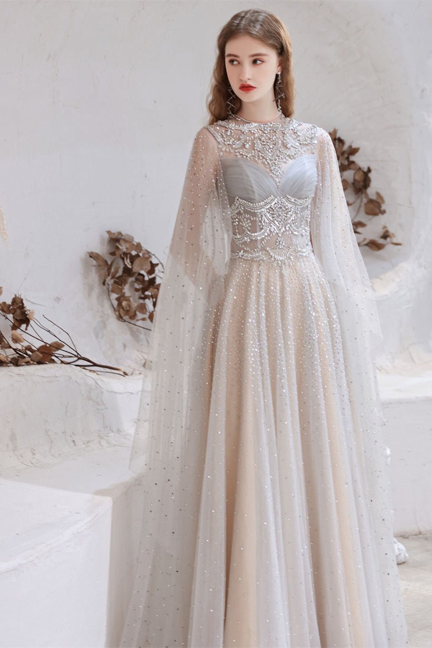 Gorgeous Ruffles Beadings Prom Dress with Crystals and Long Tulle-BallBride