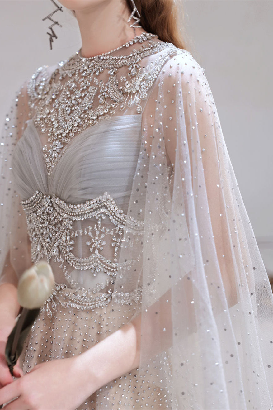 Gorgeous Ruffles Beadings Prom Dress with Crystals and Long Tulle-BallBride