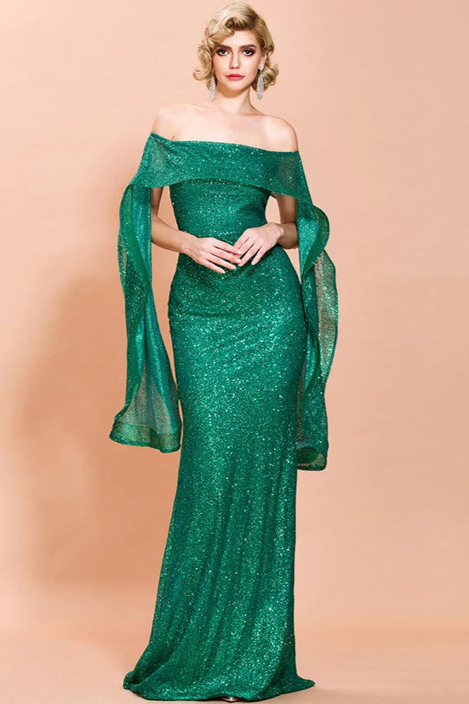 Gorgeous Ruffles Sequins Long Mermaid Evening Gown Online-BallBride