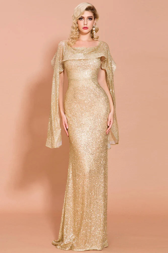 Gorgeous Ruffles Sequins Long Mermaid Evening Gown Online-BallBride