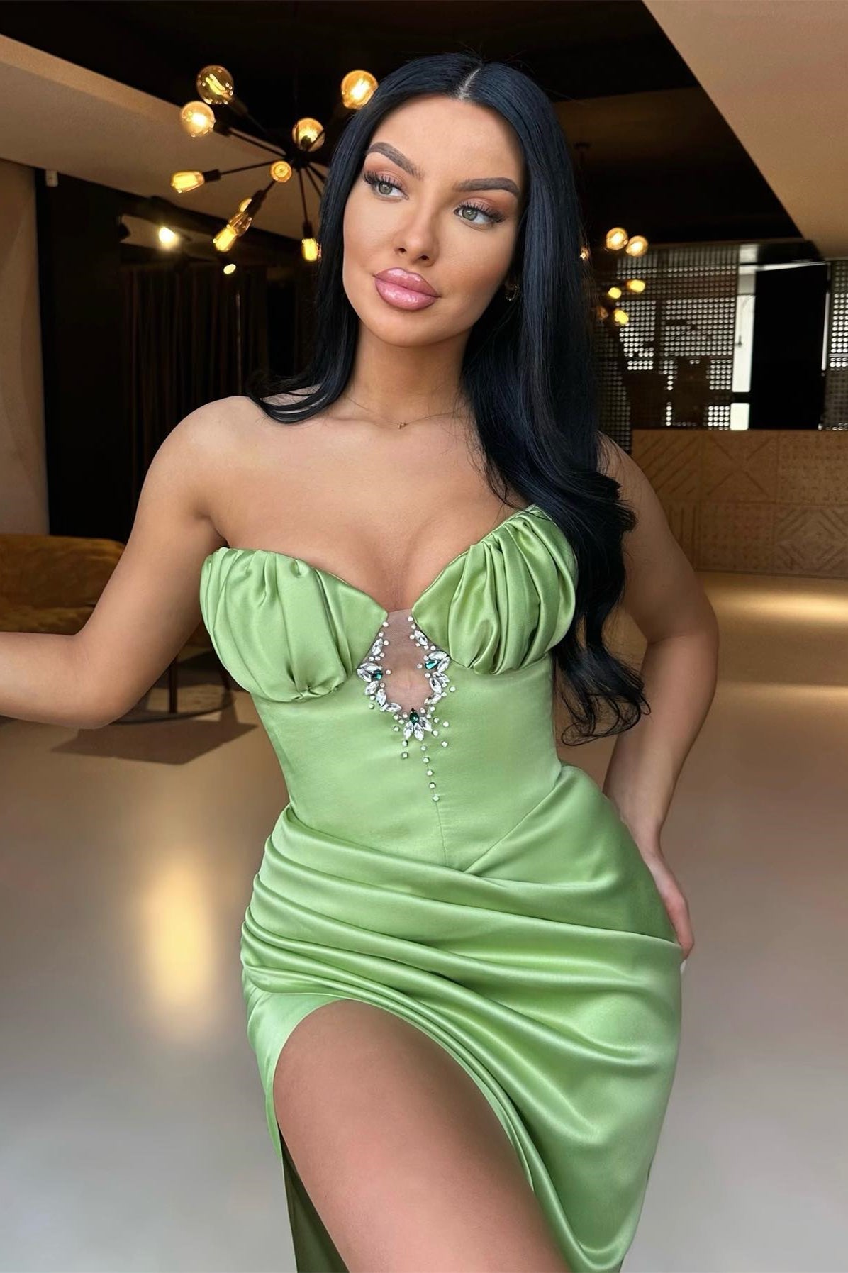 Gorgeous Sage Sweetheart Mermaid Prom Dress with Beaded Pleats and High Split-BallBride