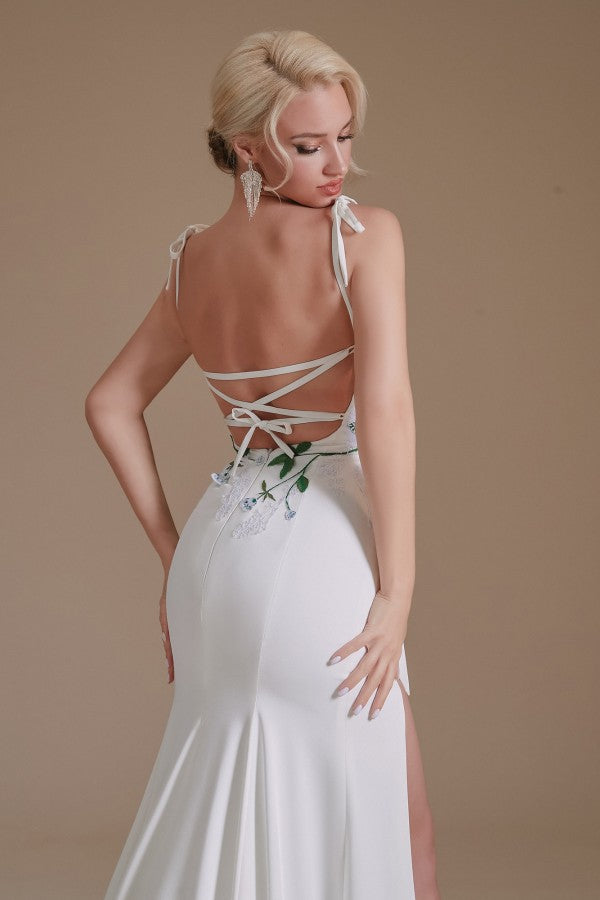 Gorgeous Satin Mermaid Wedding Dress with Open Back & Slit-BallBride