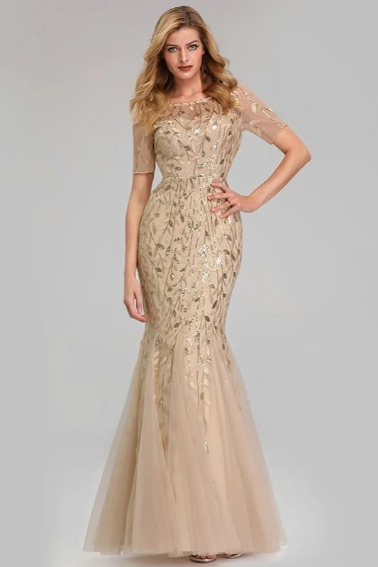 Gorgeous Sequins Mermaid Prom Dress Long Tulle Evening Gowns Online-BallBride