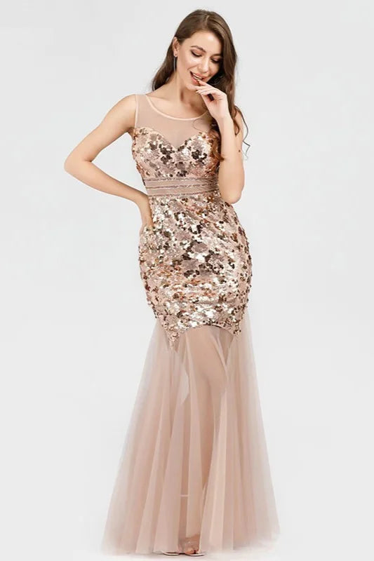 Gorgeous Sequins Mermaid Prom Dress Long Tulle Evening Gowns Online-BallBride