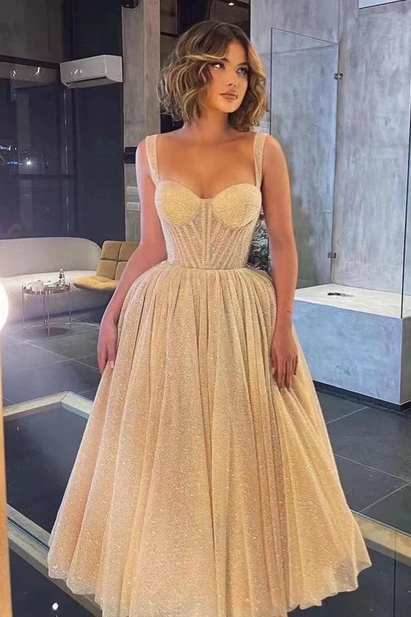 Gorgeous Sequins Prom Dress with Tulle and Spaghetti-Strap Sweetheart Design-BallBride