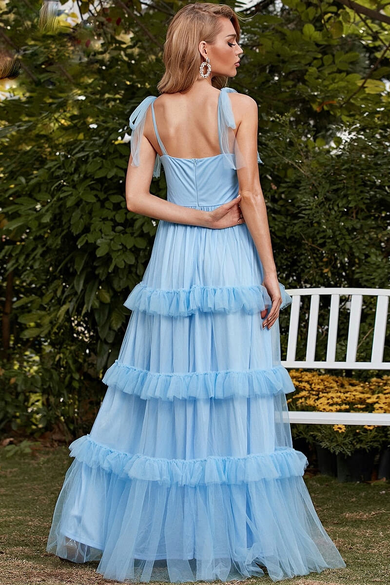 Gorgeous Sky Blue Sweetheart Evening Dress with Tulle Layered Straps-BallBride