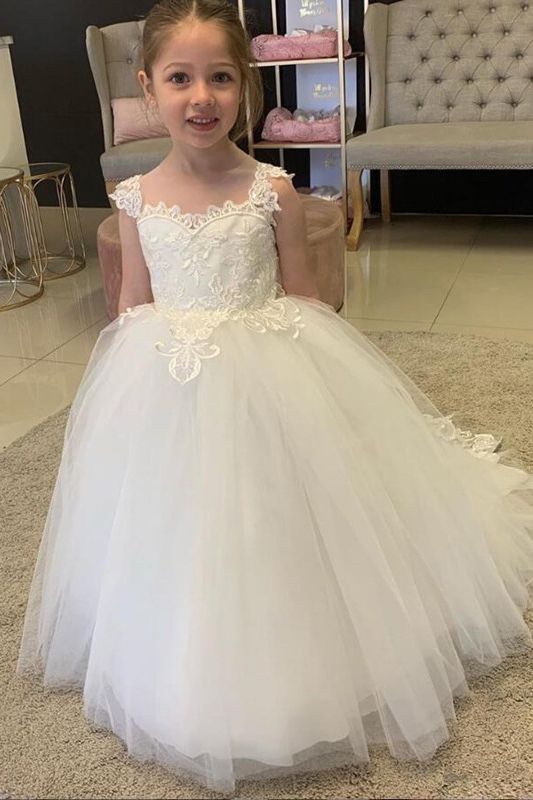 Gorgeous Sleeveless Ball Gown Boho Flower Girls Dresses with Tulle Appliques and Bow-BallBride