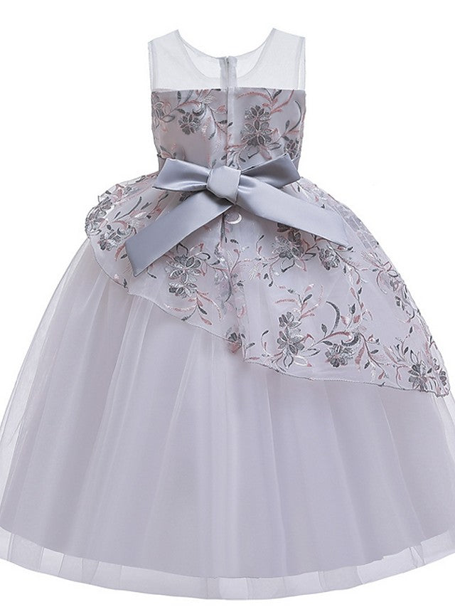 Gorgeous Sleeveless Ball Gown Flower Girl Dress with Tulle Sash Ribbon and Embroidered Bow-BallBride