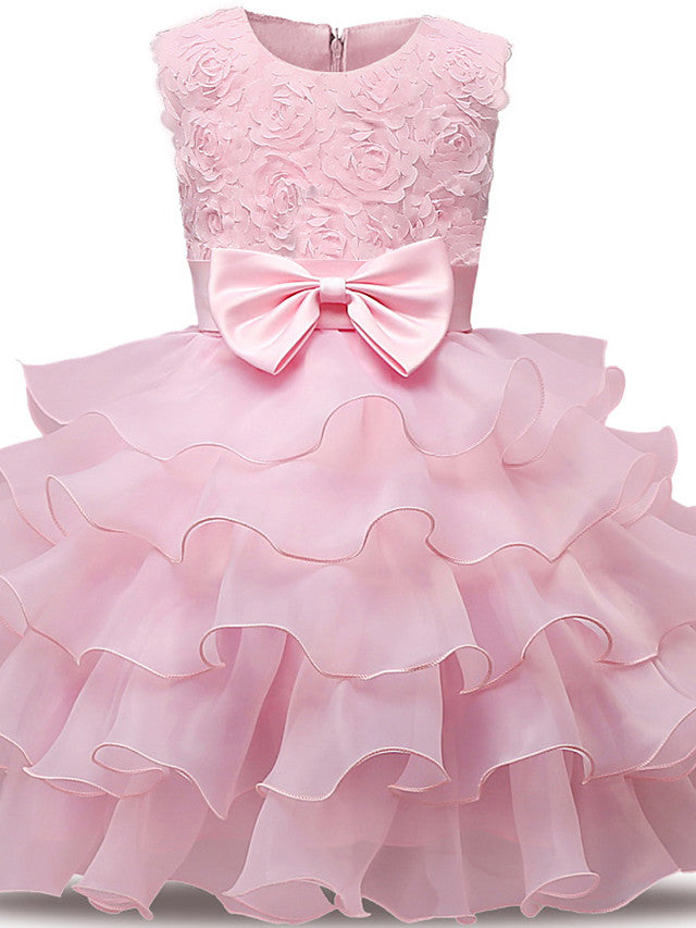 Gorgeous Sleeveless Jewel Neck Flower Girl Dresses with Lace Tulle and Bows Belt and Bow-BallBride