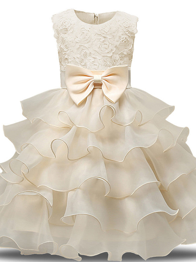 Gorgeous Sleeveless Jewel Neck Flower Girl Dresses with Lace Tulle and Bows Belt and Bow-BallBride