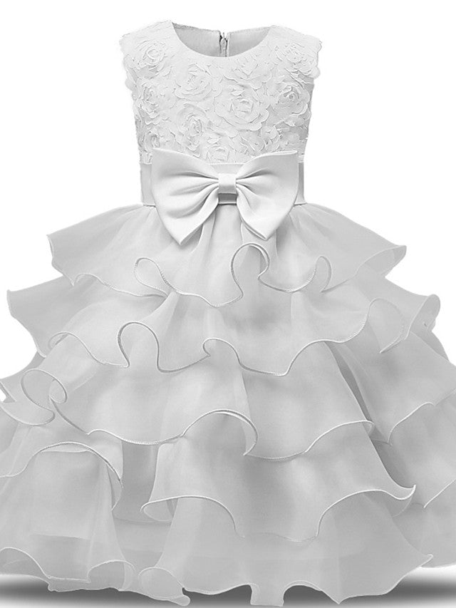 Gorgeous Sleeveless Jewel Neck Flower Girl Dresses with Lace Tulle and Bows Belt and Bow-BallBride