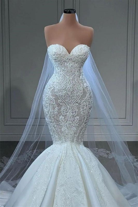 Gorgeous Sleeveless Lace Mermaid Bridal Gown for Weddings-BallBride