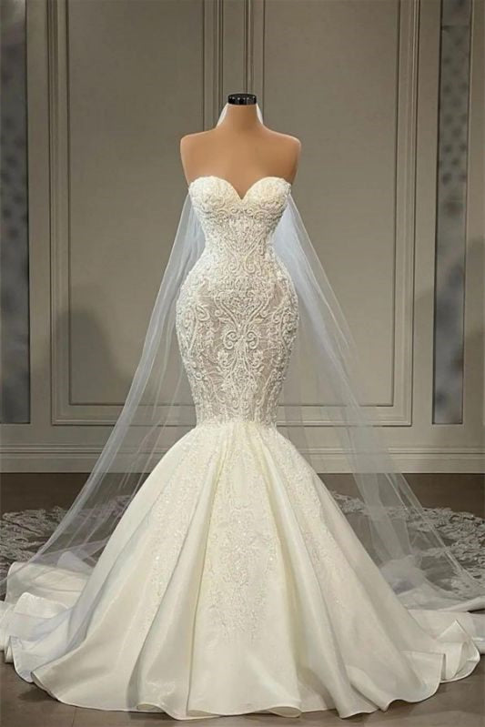 Gorgeous Sleeveless Lace Mermaid Bridal Gown for Weddings-BallBride