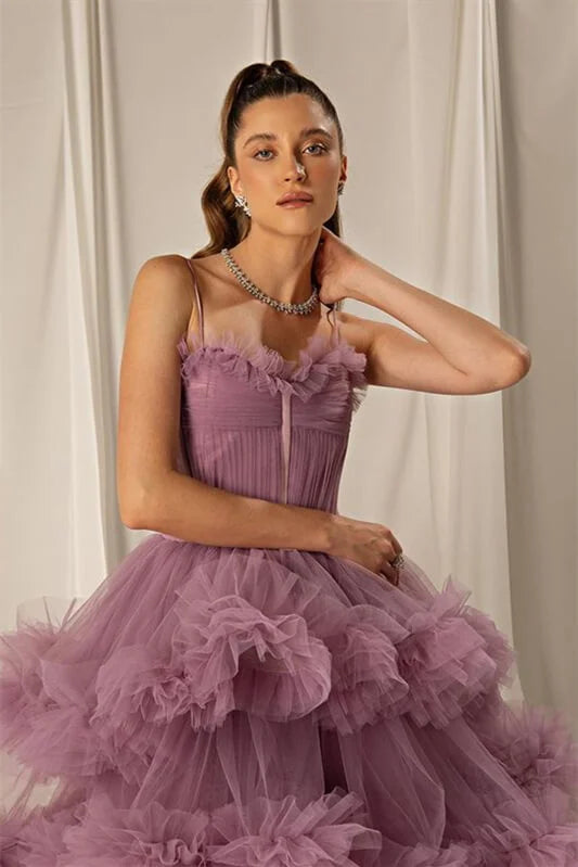 Gorgeous Spaghetti-Straps Wisteria Evening Dress Tulle Layered Lace-up Back-BallBride