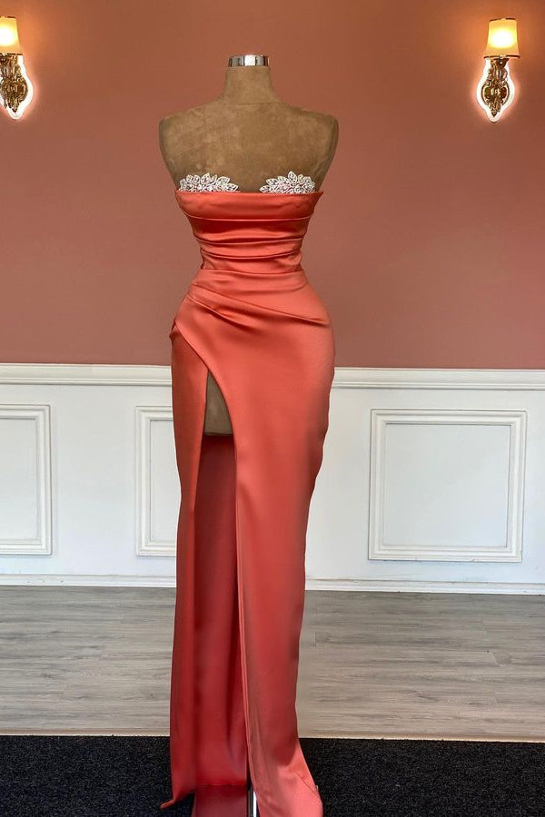 Gorgeous Strapless Mermaid Prom Dress With Beads & Pleated Split-BallBride