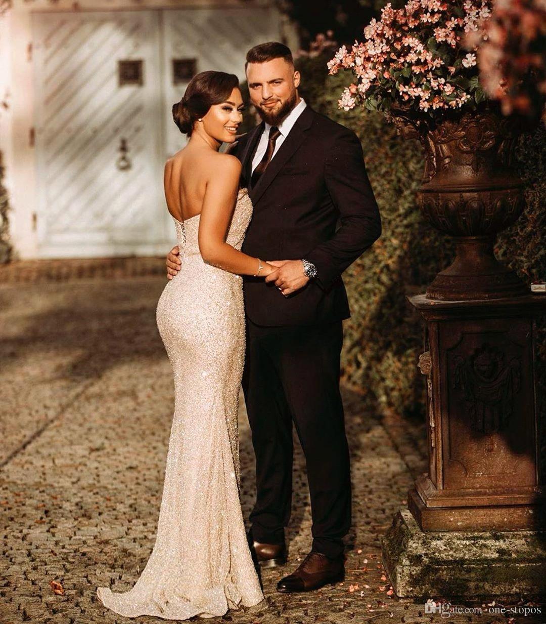 Gorgeous Strapless Mermaid Sequined Evening Dress with Slit-BallBride