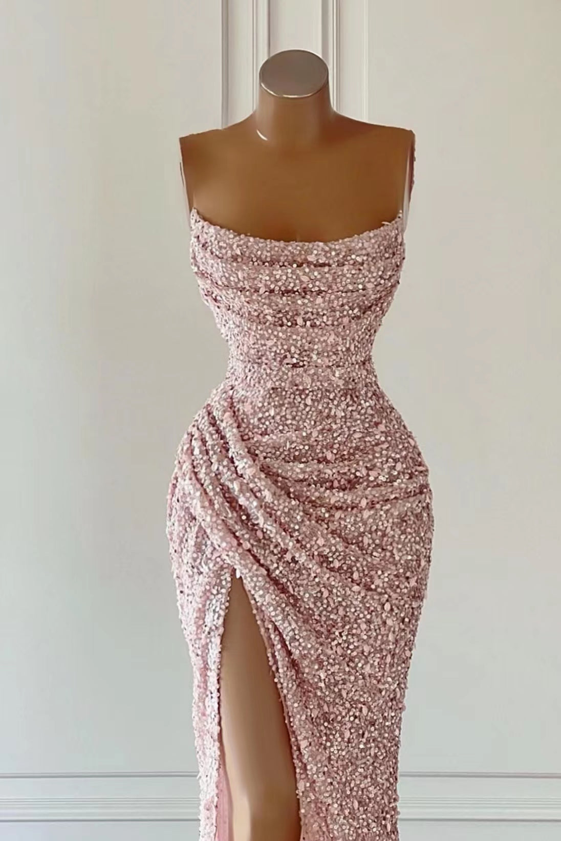 Gorgeous Strapless Mermaid Sequins Evening Dress with Slit-BallBride