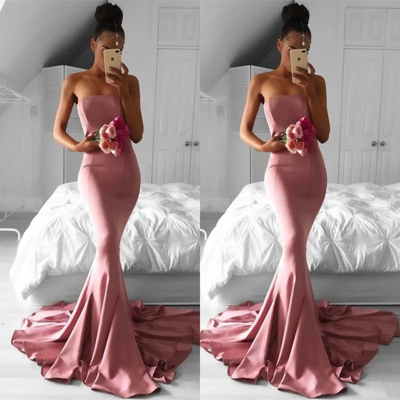 Gorgeous Strapless Pink Prom Dress Long Mermaid Evening Party Gowns-BallBride