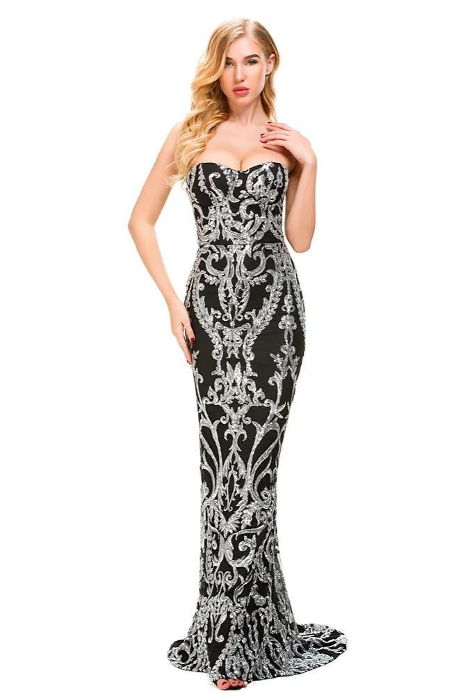 Gorgeous Sweetheart Mermaid Prom Dress Long Sequins Evening Gowns-BallBride