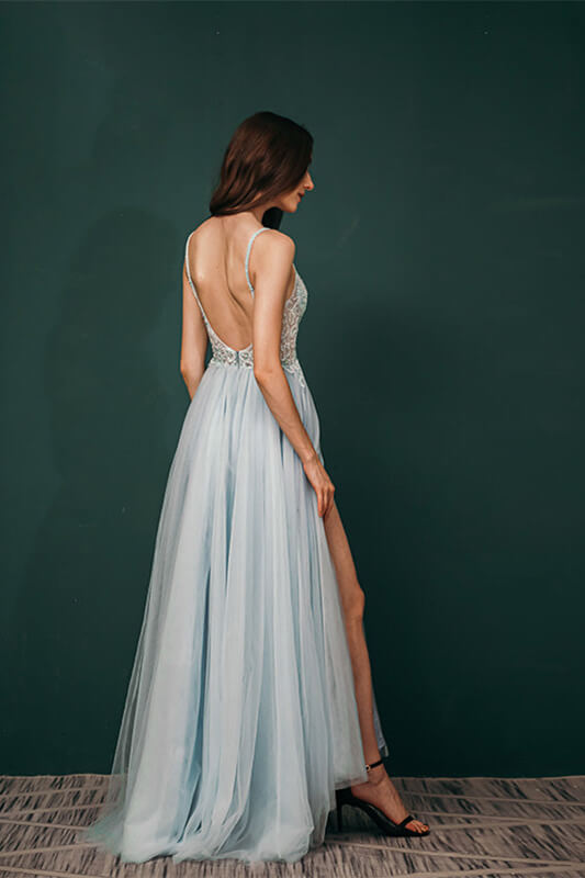 Gorgeous Tulle Evening Dress with Spaghetti-Straps & Lace Appliques-BallBride