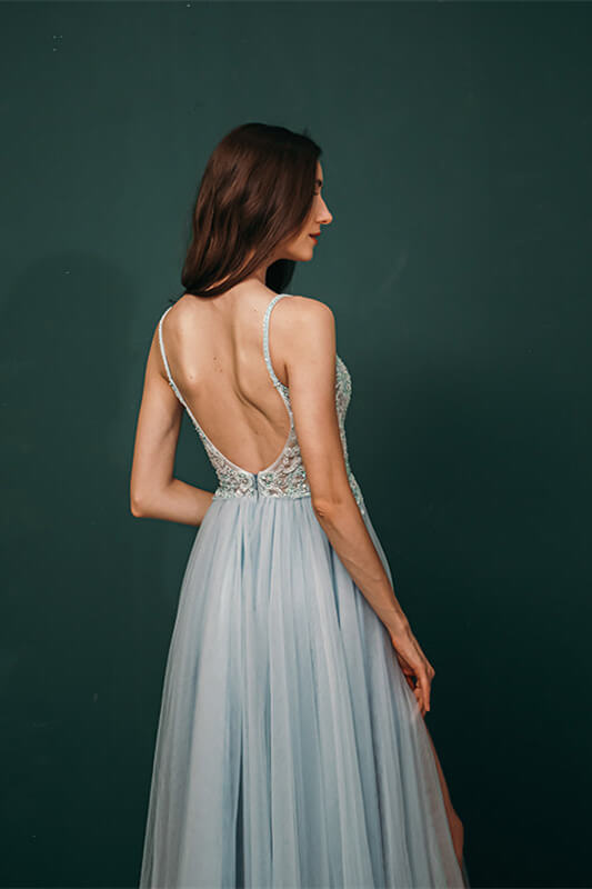 Gorgeous Tulle Evening Dress with Spaghetti-Straps & Lace Appliques-BallBride