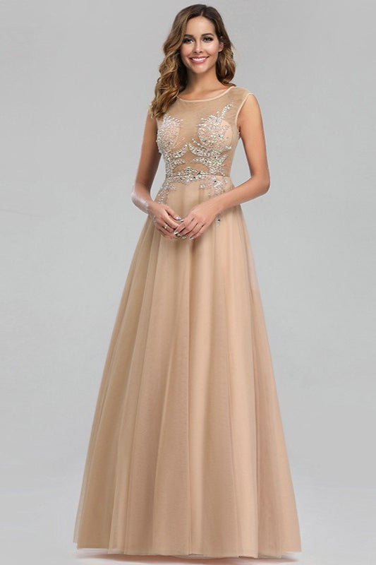 Gorgeous Tulle Prom Dresses With Crystals - Scoop Long Evening Gowns-BallBride