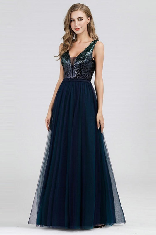 Gorgeous V-Neck Sequins Tulle Prom Dress - Shop Online Now!-BallBride
