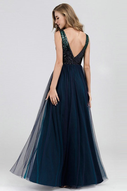 Gorgeous V-Neck Sequins Tulle Prom Dress - Shop Online Now!-BallBride