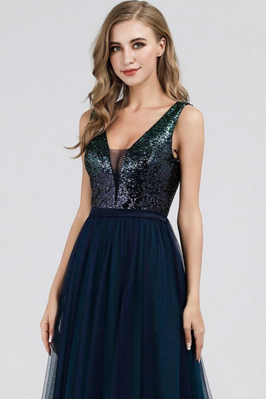 Gorgeous V-Neck Sequins Tulle Prom Dress - Shop Online Now!-BallBride