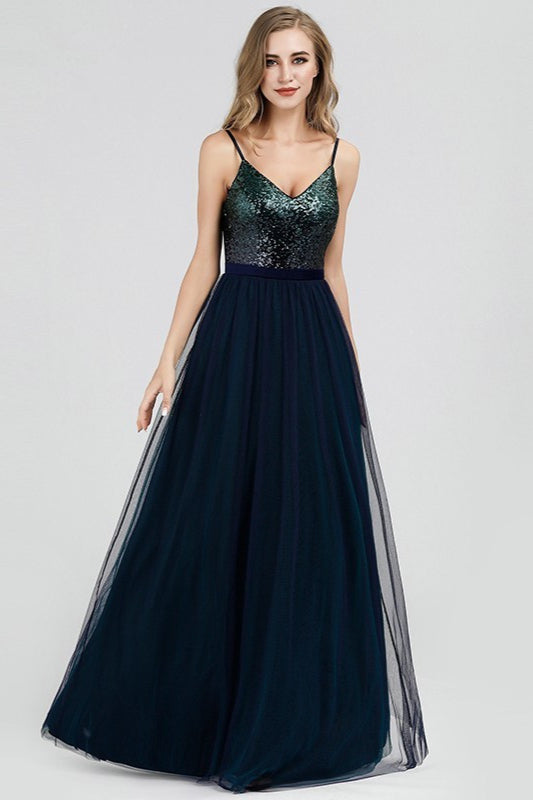 Gorgeous V-Neck Sequins Tulle Prom Dress - Shop Online Now!-BallBride