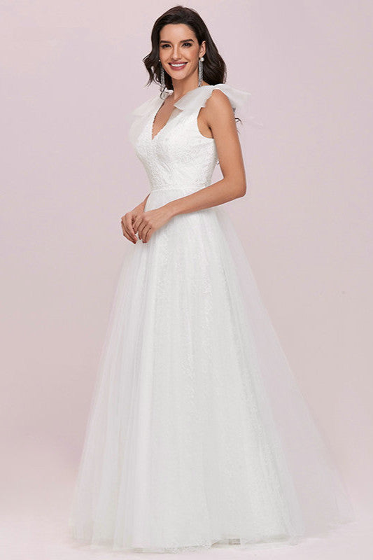 Gorgeous V-Neck Sleeveless Lace Wedding Dress-BallBride