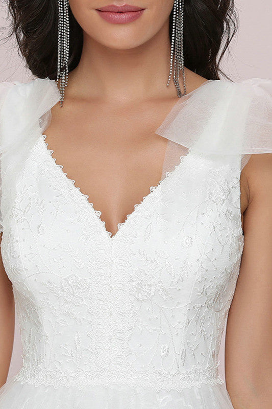 Gorgeous V-Neck Sleeveless Lace Wedding Dress-BallBride