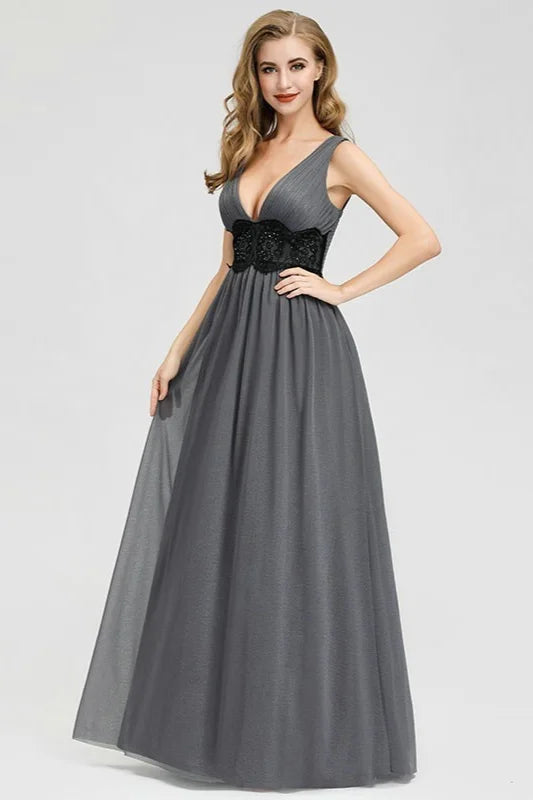 Gorgeous V-Neck Sleeveless Long Lace Evening Prom Dress Online-BallBride