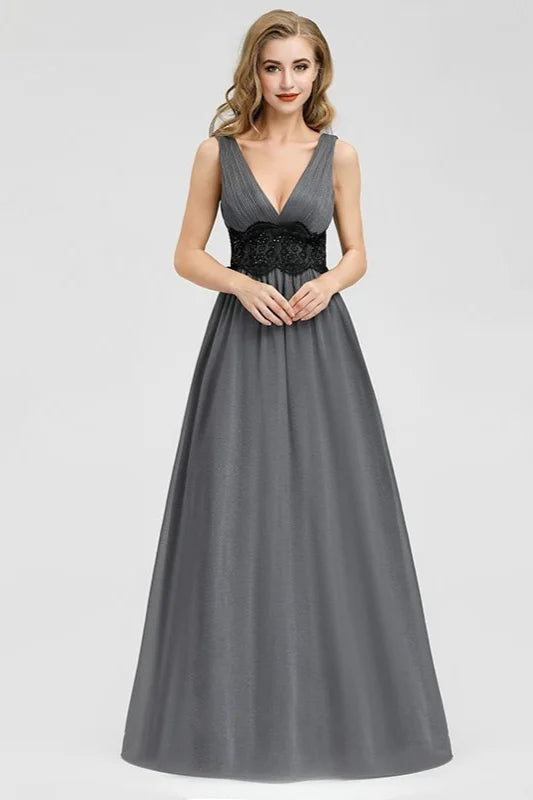 Gorgeous V-Neck Sleeveless Long Lace Evening Prom Dress Online-BallBride