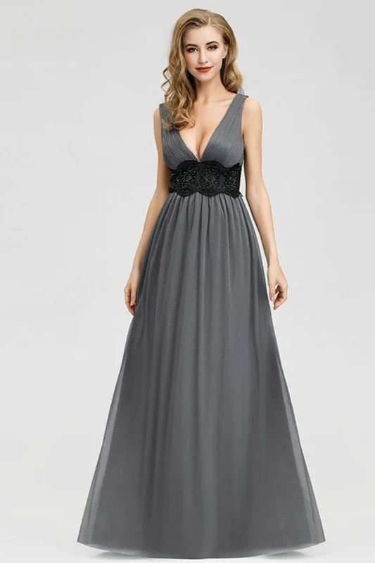 Gorgeous V-Neck Sleeveless Long Lace Evening Prom Dress Online-BallBride